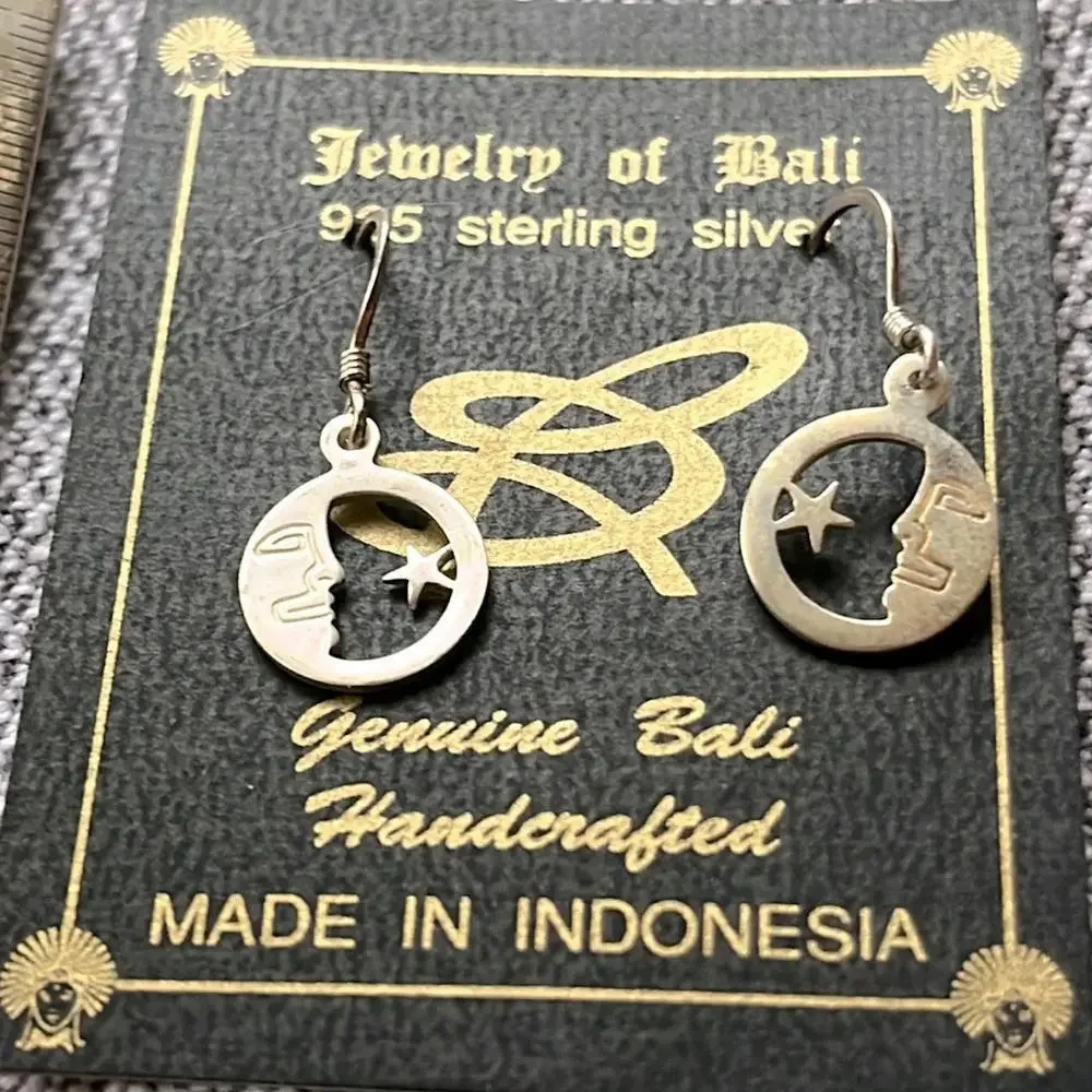 Vintage-New Handcrafted 925 Sterling Silver Moon&Star Earrings - Jewelry of Bali